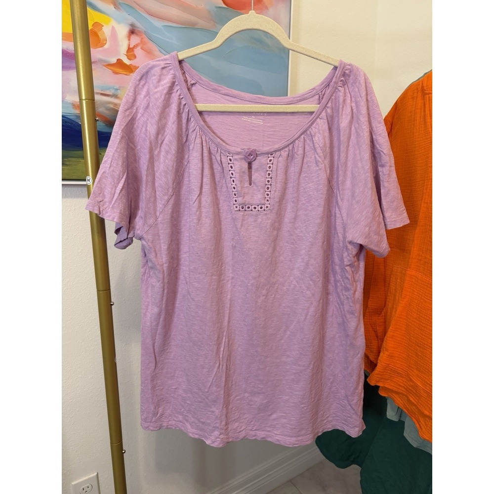 Talbots Women's Short Sleeve Flutter Cotton Lavender Purple XL Shirt